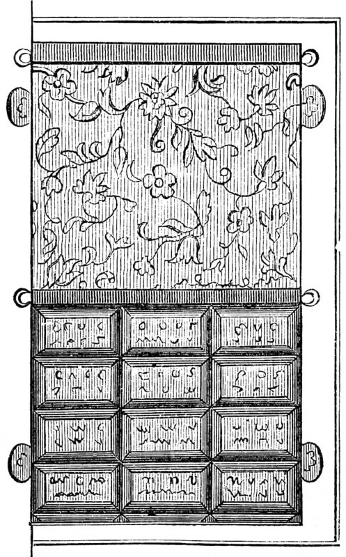 Aaron's breastplate, jewellery of Jewish high priests, gold and precious stones, floral ornamentation, 2nd Book of Moses, Bible, historical illustration, Biblisches Handwörterbuch 1862