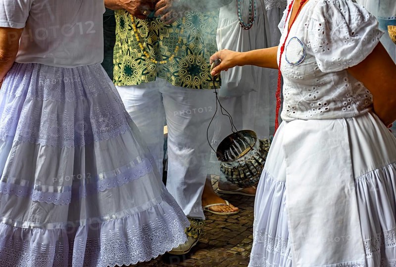 Smoking with burning herbs for spiritual cleansing of people and the common place in Umbanda and Candomble ceremonies in Brazil Belo Horizonte, Minas Gerias, Brazil, South America