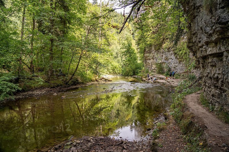 Rock face and the river Wutach in the Wutach Gorge, Black Forest, Baden-Württemberg, Germany, Europe