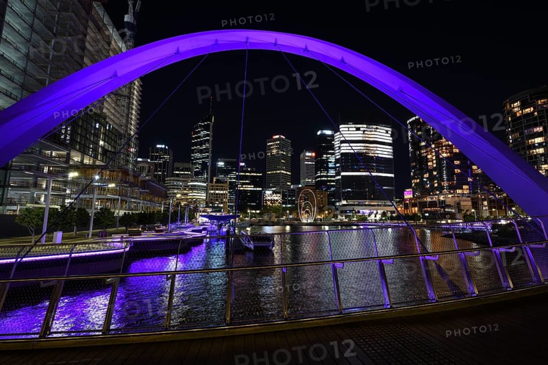 Skyline at Elisabeth Quay, blue hour, blue hour, harbour, Perth, State of Western Australia, Australia, Oceania