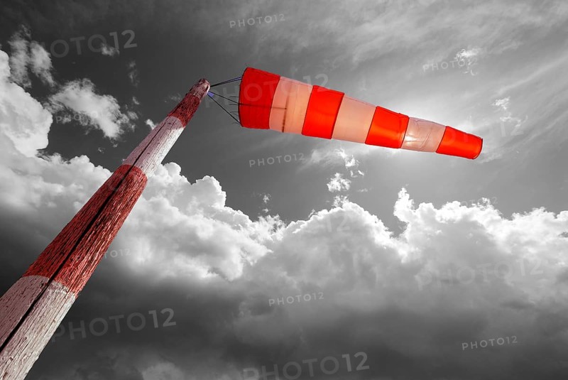 Germany, windsock, wind direction, direction, strength, wind force, meteorological, meteorology, measuring tool, breeze, stiff, sky, cumulus, clouds, cloud, weather, weather forecast, forecast, weather report, symbol, weather vane, flag, mast, masts, blow, dark clouds, headwind, Europe