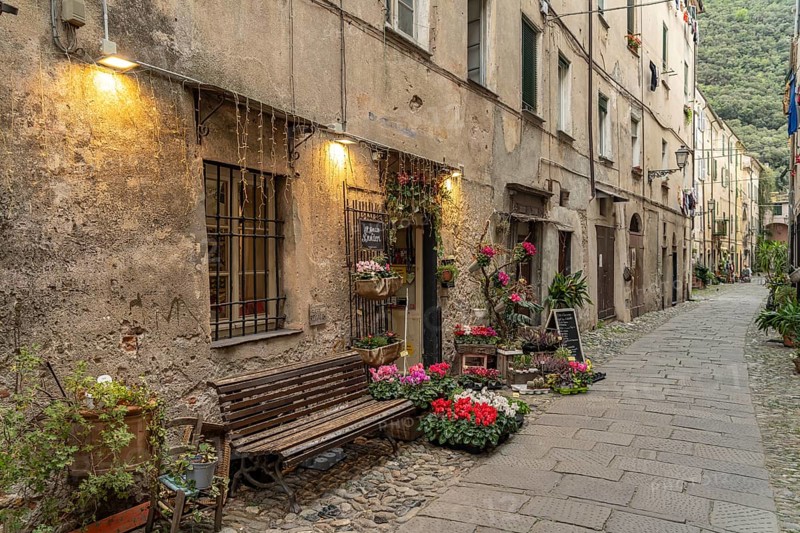 In the historic centre of Finalborgo, Finale Ligure, Riviera di Ponente, Liguria, Italy, Europe