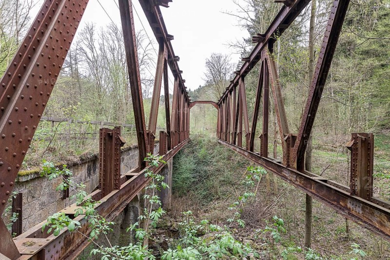 Steel truss bridge, former railway bridge of the Gottleuba valley railway near Langenhennersdorf, Bad Gottleuba-Berggießhübel, Saxony, Germany, Europe