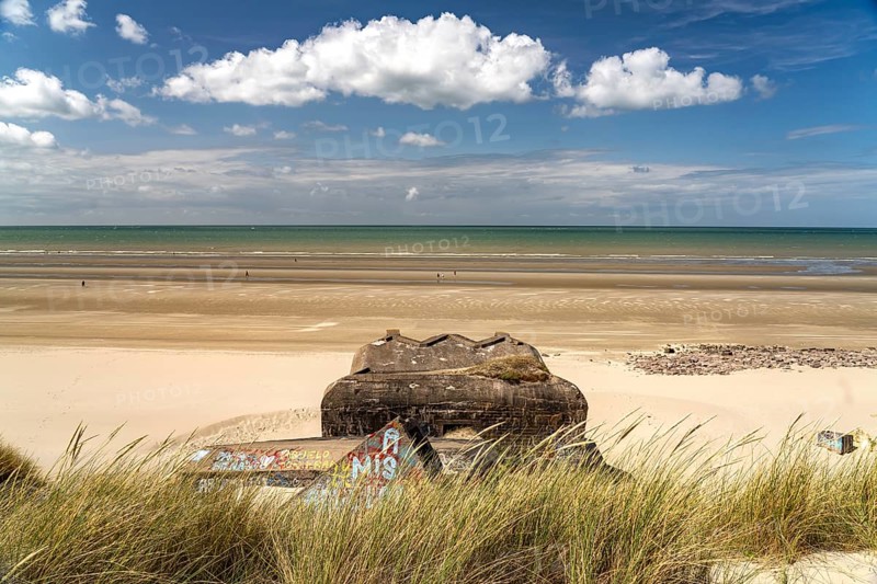 World War II bunker on the beach at Leffrinckoucke on the Côte d'Opale or Opal Coast, France, Europe