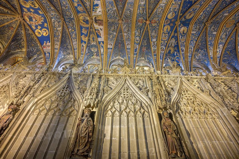 Detail of the choir and ceiling fresco in St Cecilia's Cathedral in Albi, Tarn department, France, Europe