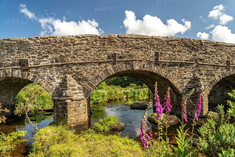 Stone bridge over the East dart river in Postbridge, Dartmoor, Devon, England, Great Britain