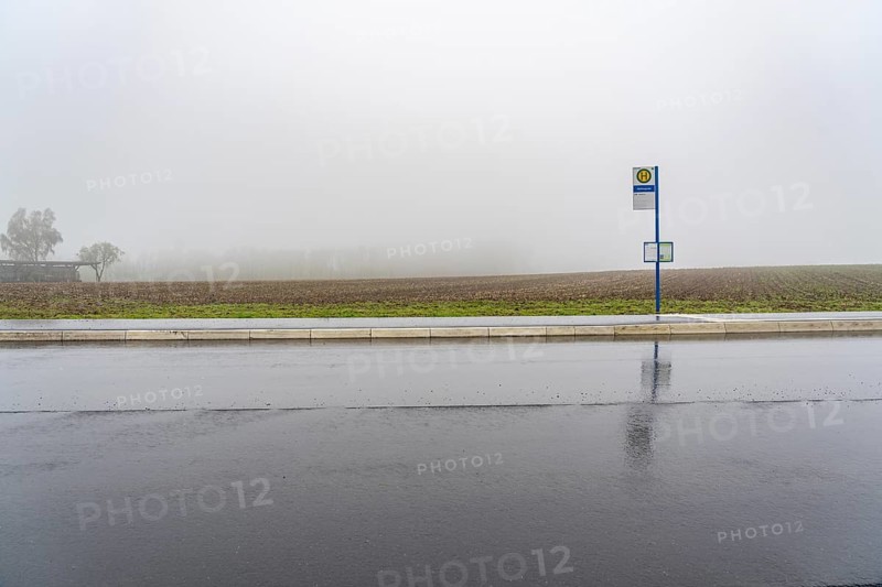 Bus stop, line 339, local transport in the countryside, near Ennepetal-Schlagbaum, B483, Oberbergischer Kreis, North Rhine-Westphalia, Germany, Europe