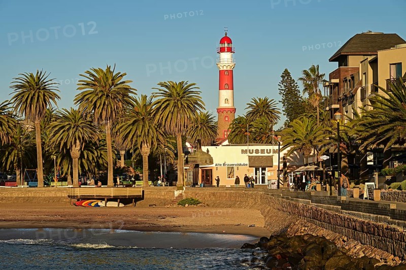 Lighthouse in the harbour, Swakopmund, Namibia, Africa