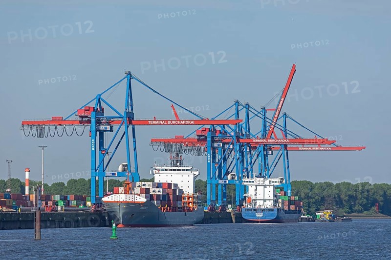 Container ships, Burchardkai container terminal, Norderelbe, Hamburg, Germany, Europe