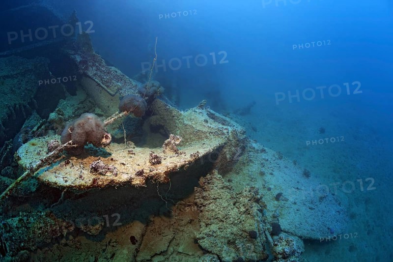 Replacement propeller, propeller, ship's propeller, on the seabed, British Loyalty, wreck, Addu Atoll also Senu Atoll, Indian Ocean, Maldives, Asia