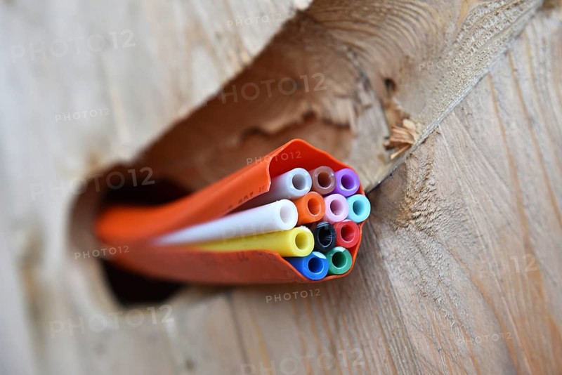Laying fibre optic cable for fast Internet, Schleswig-Holstein, Germany, Europe