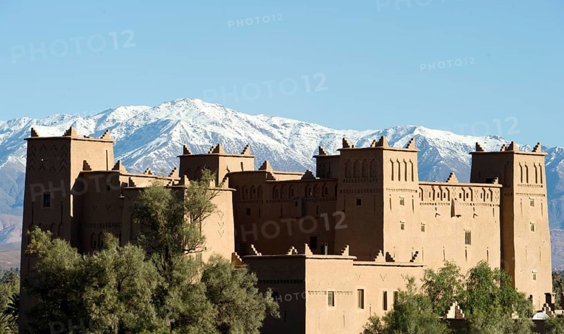 Morocco, Kasbah Hotel, Dades Valley, Valley of the Kasbahs in front of the High Atlas Mountains, Africa