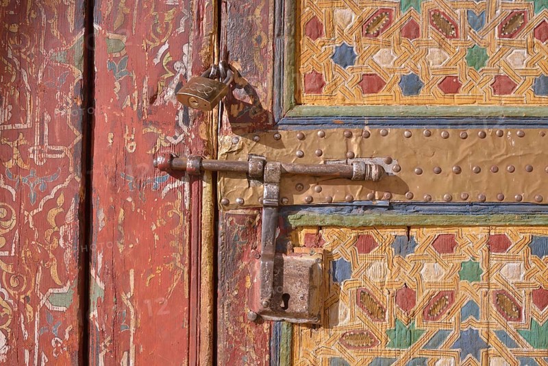 Front door of the Zaouia, mausoleum in the madrasa, Tamegroute, Souss-Massa-Draâ region, Morocco, Africa