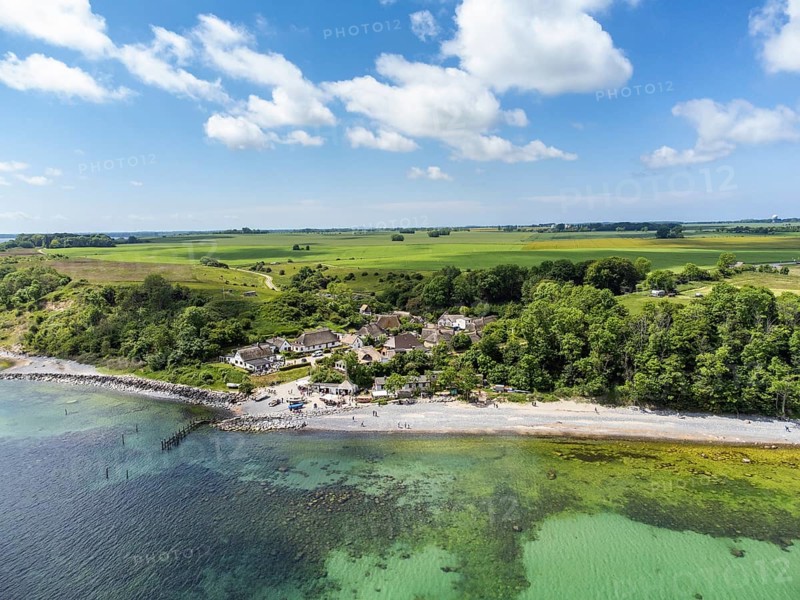 Aerial view of the fishing village Vitt at Cape Arkona, Putgarten, Island of Rügen, Mecklenburg-Western Pomerania