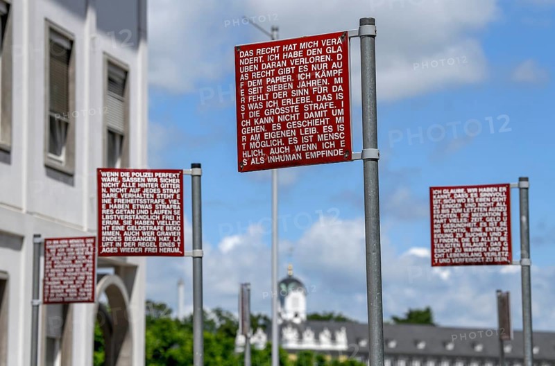 Signs with the German fundamental rights, Platz der Grundrechte, Karlsruhe, Baden-Württemberg, Germany, Europe