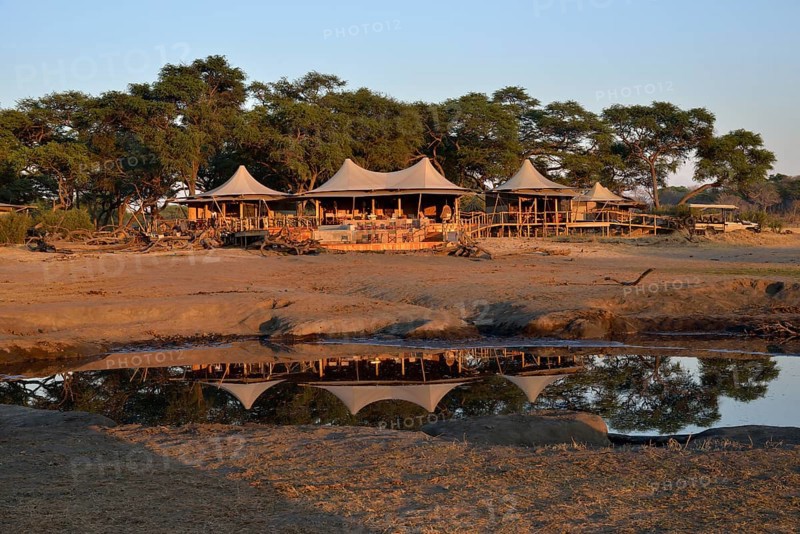 Somalisa Camp in the evening light, Hwange National Park, Matabeleland North Province, Zimbabwe, Africa