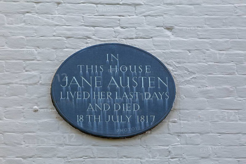Information board, house where Jane Austen died in 1817, Winchester, Hampshire, England, United Kingdom, Europe