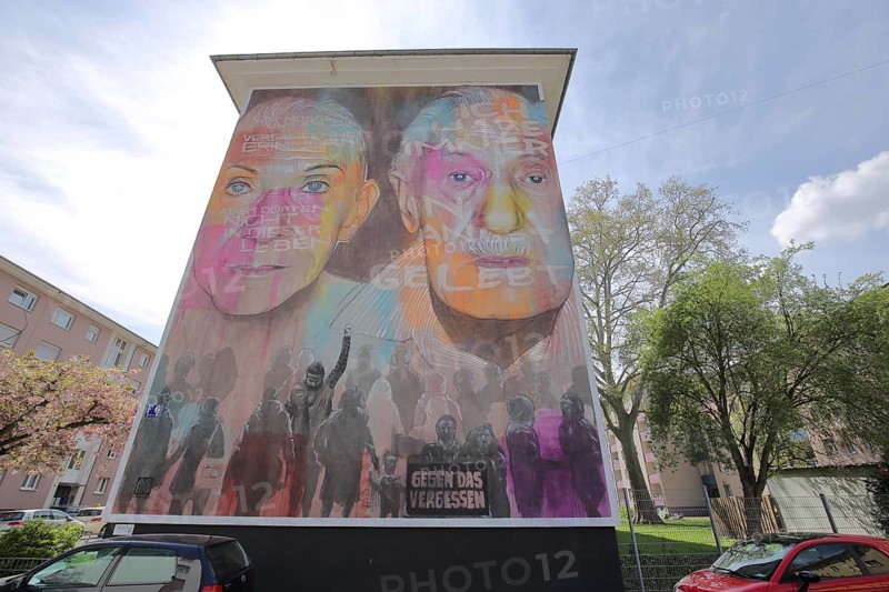 Mural Against Forgetting by Akut 2020, graffiti, faces, Luigi Toscano, Holocaust, street art, city centre, Mannheim, Hesse, Germany, Europe