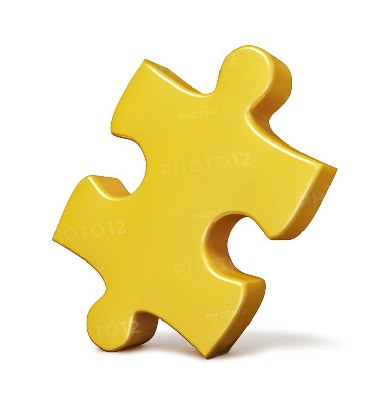 Single yellow puzzle piece isolated on white background