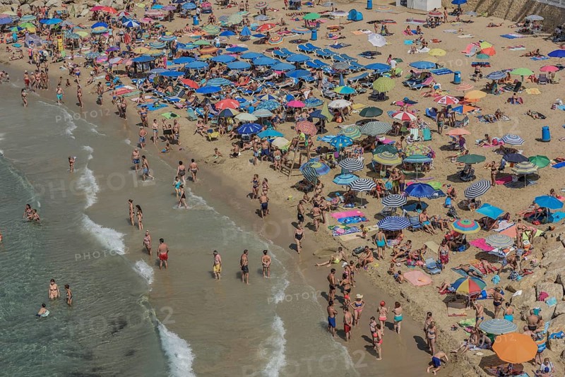 Tourists at the Playa Mal Pas, Benidorm, Province of Alicante, Costa Blanca, Spain, Europe