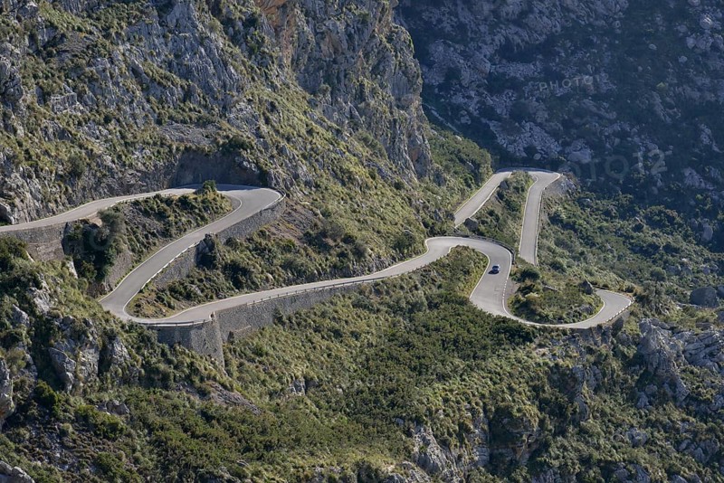 Serpentine road in the bay of Sa Calobra, Majorca, Balearic Islands, Spain, Europe