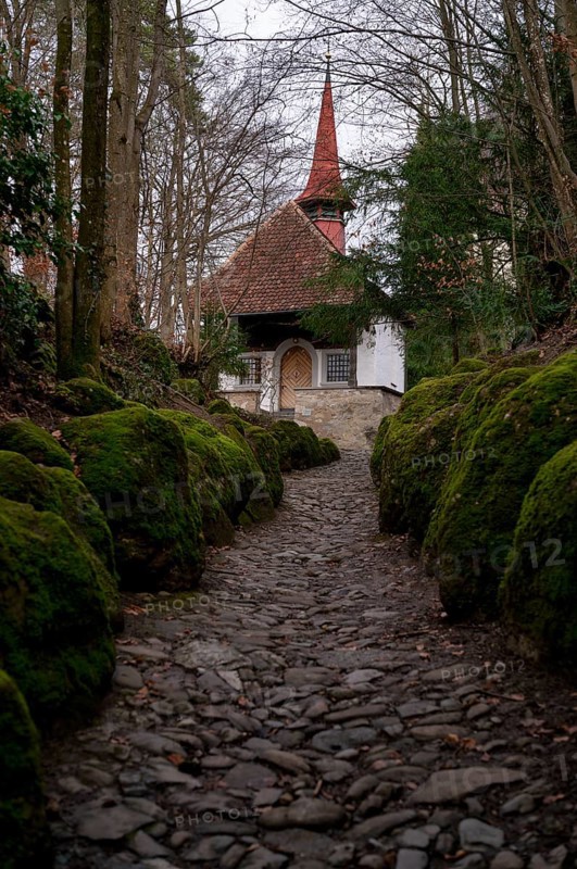 Tell's Chapel Hohle Gasse, artificial hollow path between Immensee and Küssnacht am Rigi SZ, drama William Tell by Friedrich Schiller, Canton Schwyz, Switzerland, Europe
