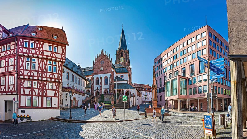 Collegiate Basilica of St Peter and Alexander and Town Hall in Aschaffenburg, Bavaria, Germany, Europe