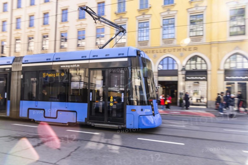 MVG Munich tram travelling through the city, Maximilianstraße, Munich, Bavaria, Germany, Europe