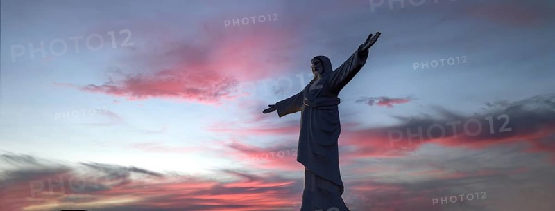 Peru. White Jesus Christ lookout, scenic panoramic view of Cusco from Christo Blanco viewpoint