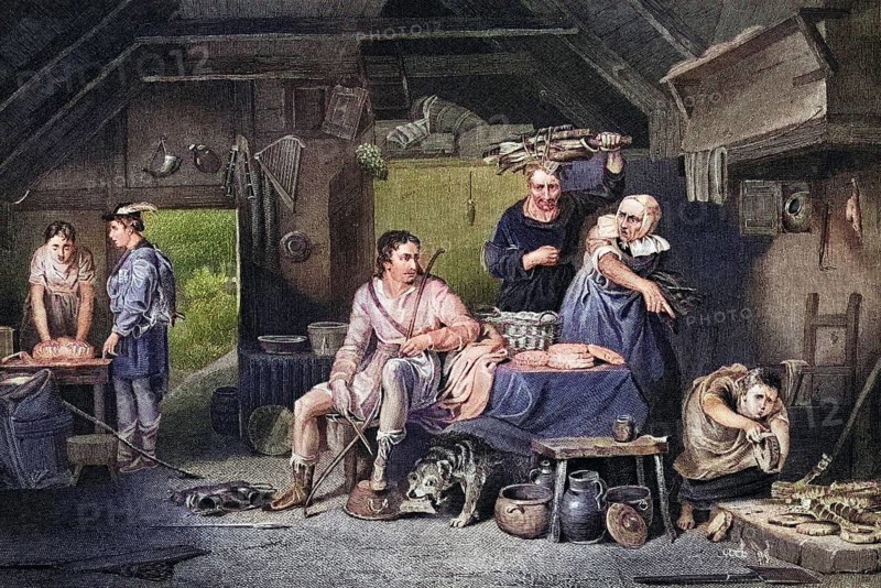 King Alfred the Great burning the cakes from The National and Domestic History of England by William Aubrey, published in London around 1890, Historical, digitally restored reproduction from a 19th century original, Record date not stated