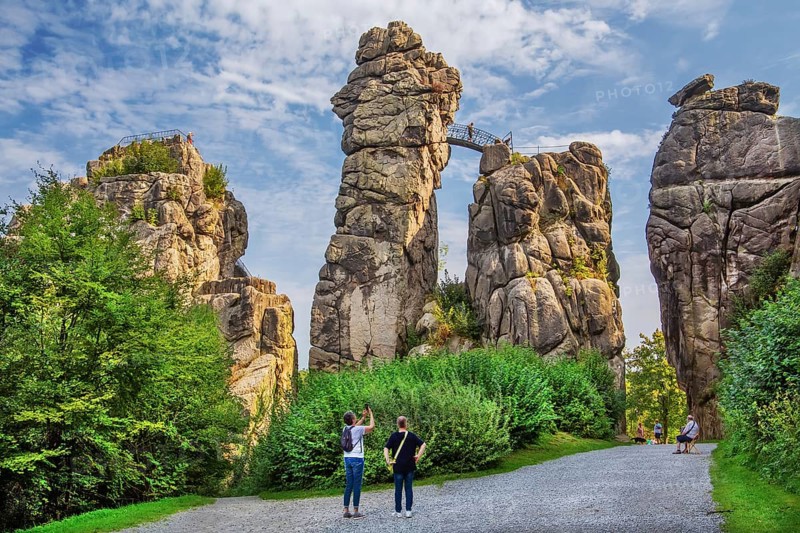 Externsteine, sandstone rock formation. Horn-Bad Meinberg, Teutoburg Forest, North Rhine-Westphalia, Germany, Europe