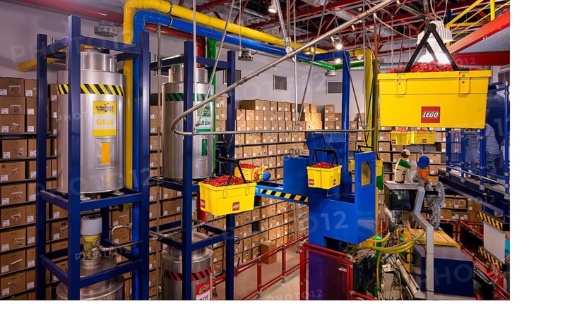 LEGO factory, granulate, transport, warehouse, production facility, manufacturing, LEGOLAND theme park, logo, Germany, Günzburg, Bavaria, Germany, Europe