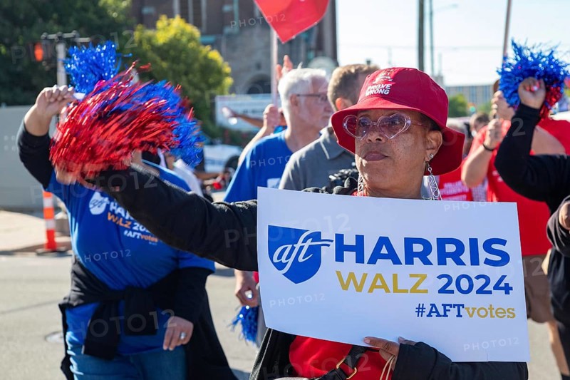 Detroit, Michigan USA, 2 September 2024, Members of the American Federation of Teachers participate in Detroit's Labor Day parade, campaigning for Kamala Harris for President