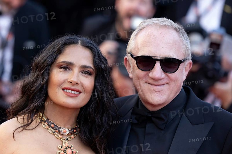 Cannes, France, 18.5.2024: Salma Hayek and Francois-Henri Pinault at the premiere of Emilia Perez on the red carpet of the Palais des Festivals during the 77th Cannes International Film Festival. The 77th Cannes International Film Festival will take place from 14 to 25 May 2024, Europe