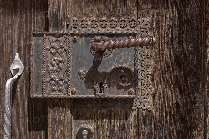 Old door lock of St. Boniface Church, Emmendingen, Baden-Württemberg, Germany, Europe