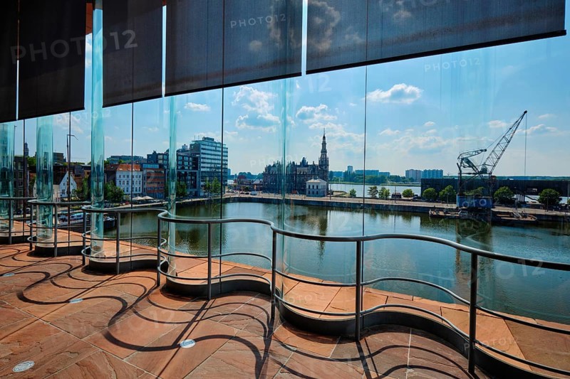 Bonapartedok in Antwerp. View throught the window from Museum aan de Stroom. Antwerpen, Belgium, Benelux, Europe