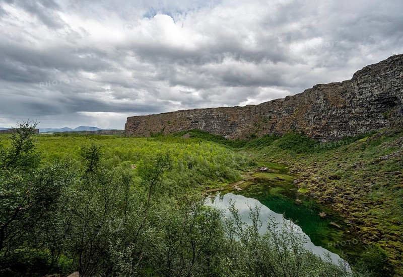 Asbyrgi Canyon, Lake Botnstjörn, Lake on a cliff, Icelandic Highlands, Iceland, Europe