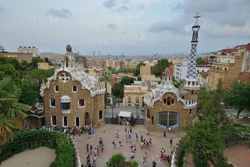 Gatehouses at Parc Güell, by architect Antoni Gaudí, UNESCO World Heritage Site, Barcelona, ??Catalonia, Spain, Europe