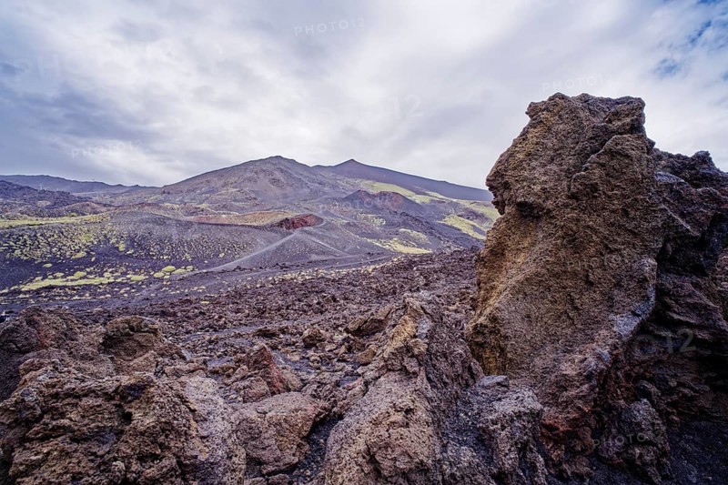 Lava rock and crater landscape around the Crateri Silvestri in the Etna National Park, Parco dell'Etna. Mount Etna is a UNESCO World Heritage Site. Nicolosi, Sicily, Italy, Southern Europe, Europe