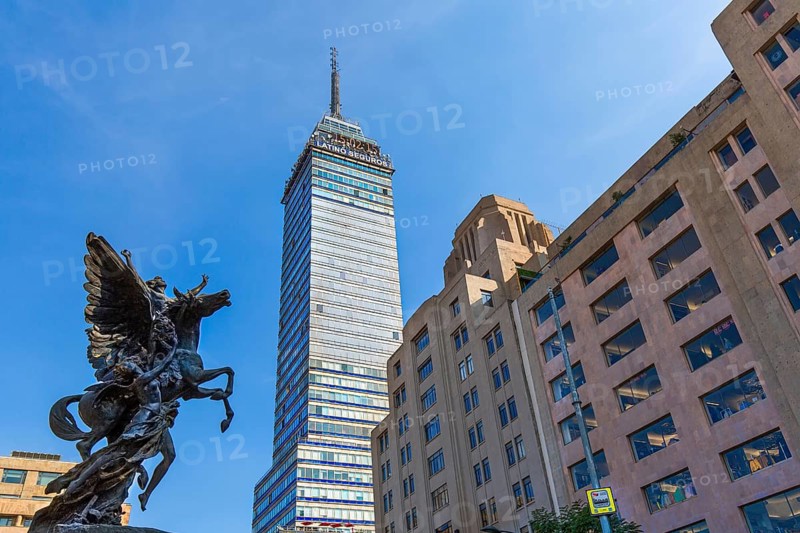 Mexico, Mexico City-3 February, 2020: Landmark tower Torre Latinoamericana near the Alameda Central Park, Central America