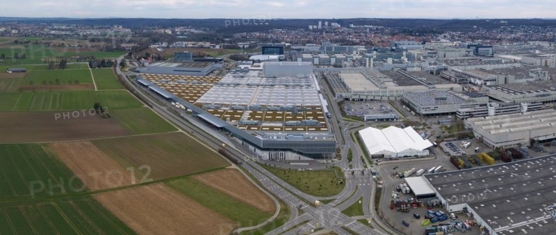 Mercedes-Benz plant Sindelfingen, Gate 5, where Factory 56 produces the first EQ electric models and robo-taxis in addition to three variants of the E-Class and S-Class. Daimler AG is talking about the automobile production of the future. Sindelfingen, Baden-Württemberg, Germany, Europe