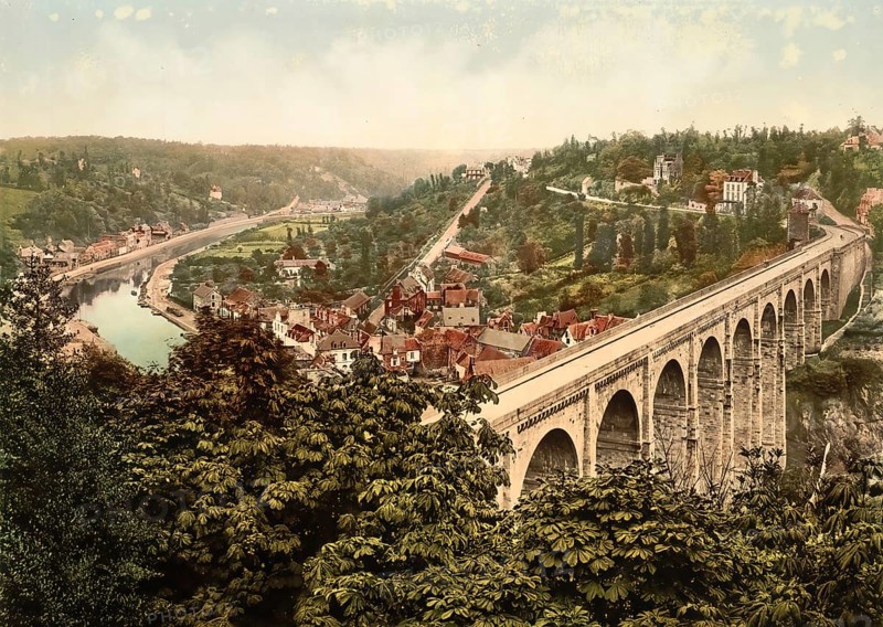 Dinan Viaduct in Brittany, France, c. 1890, Historic, digitally enhanced reproduction of a photochrome print from 1895, Europe