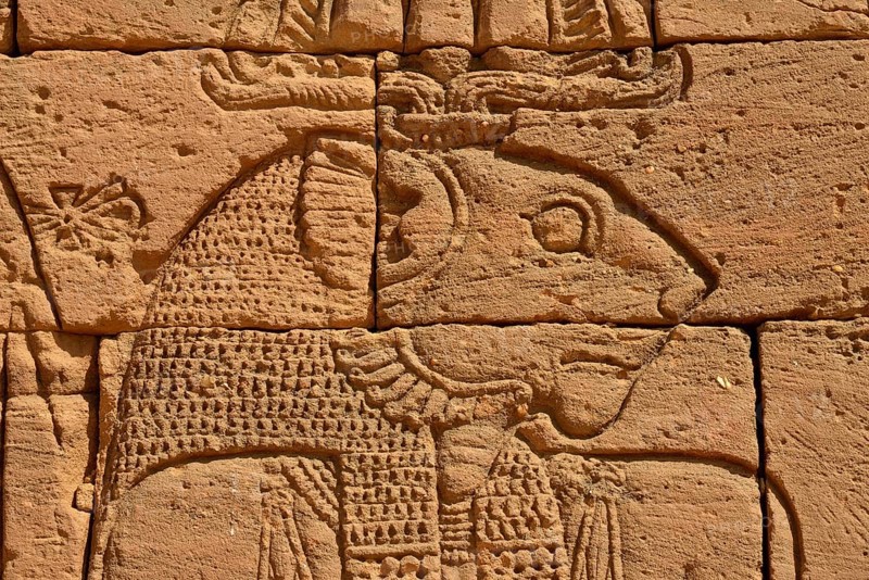 Relief of the lion deity Apedemak, portrait, at the Lion Temple, Naga, Nubia, Nahr an-Nil, Sudan, Africa