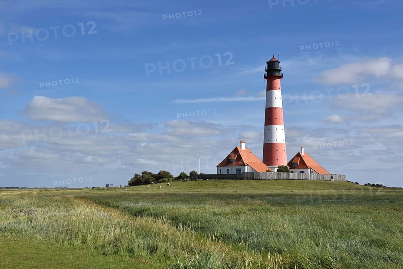 Westerheversand lighthouse in summer, Germany, Europe
