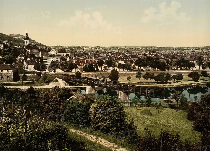 Panorama of Besancon, Bourgogne-Franche-Comte, France, c. 1890, Historic, digitally enhanced reproduction of a photochrome print from 1895, Europe