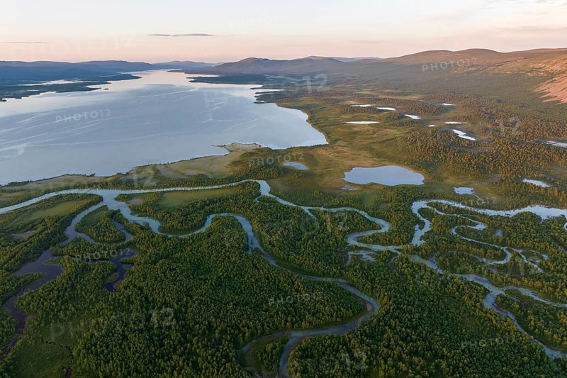 Laddjujohka River Delta, Lake Paittasjärvi, Nikkaluokta, Lapland, Sweden, Europe