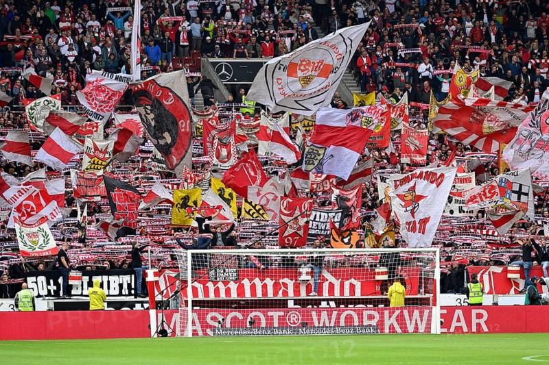 Cannstatter Kurve, Fanblock VfB Stuttgart, Mercedes-Benz Arena, Stuttgart, Baden-Württemberg, Germany, Europe