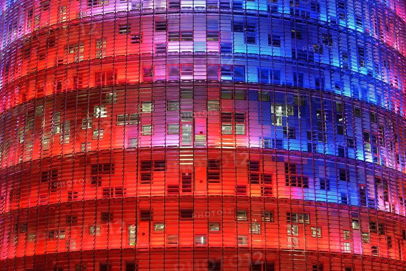 Torre Agbar, architect Jean Nouvel, at dusk, Avinguda Diagonal, Barcelona, ??Catalonia, Spain, Europe