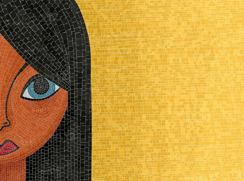 Graphic mosaic design depicting a girls portrait. Copy space vector art illustration