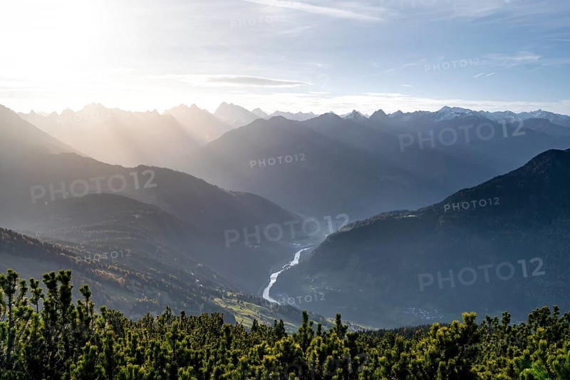 Upper Inn Valley in the morning light, view from Venet, Ötztal Alps, Tyrol, Austria, Europe